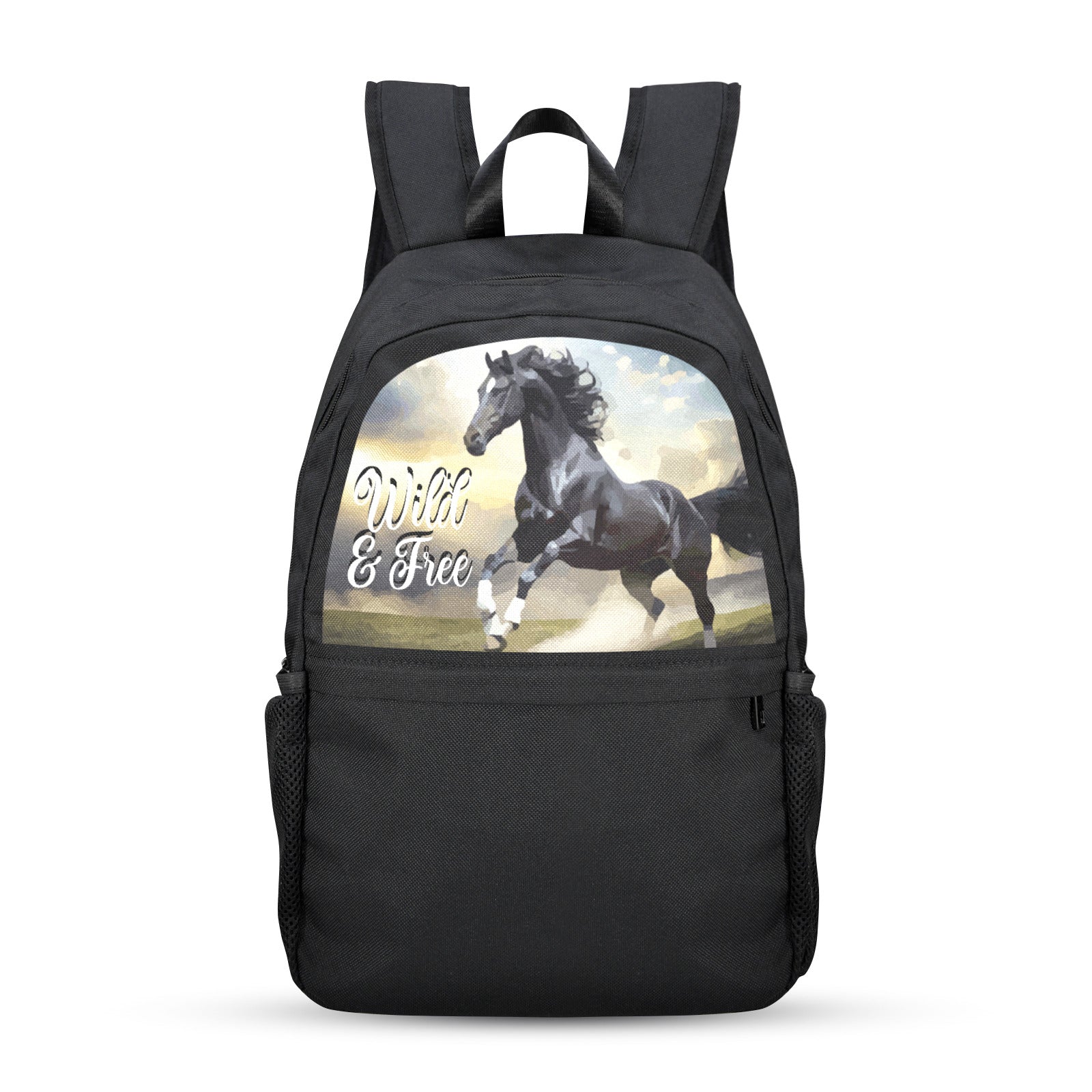 Wild & Free Black Horse Casual Backpack | Upper Part Printing