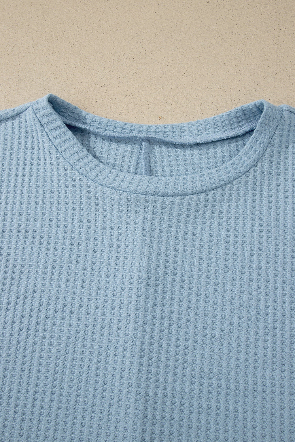 Solid Waffle Knit Dolman Short Sleeve Loose Top