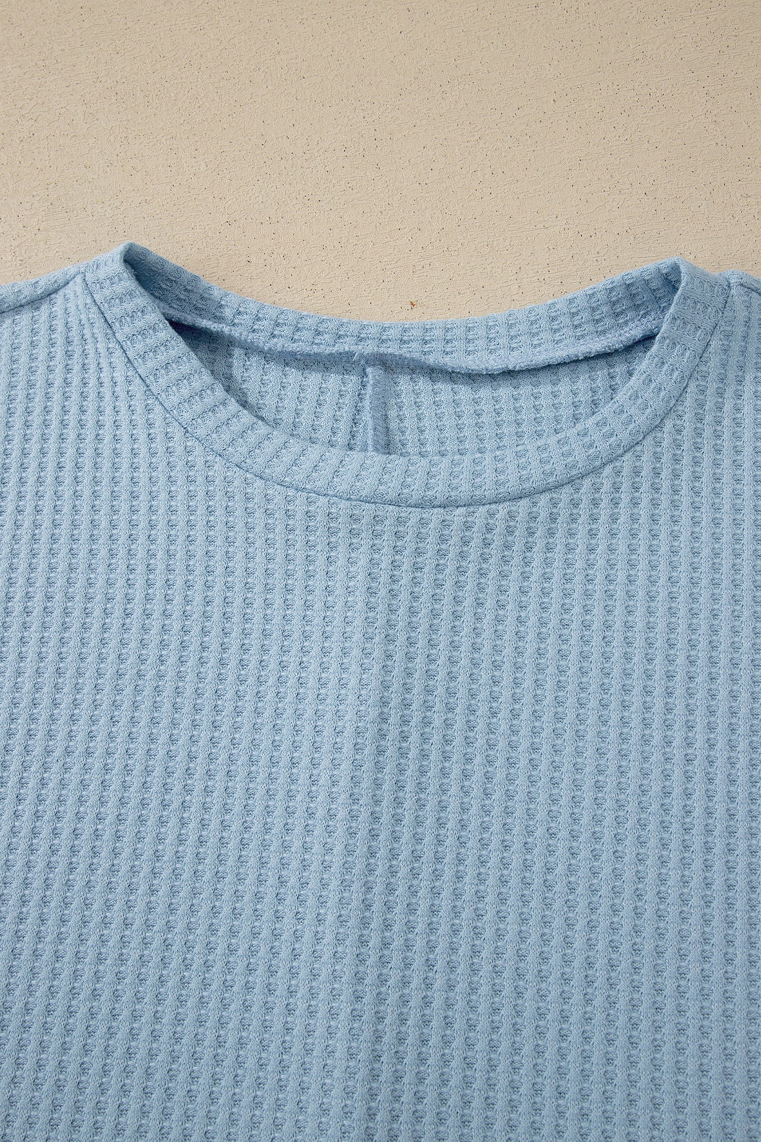 Solid Waffle Knit Dolman Short Sleeve Loose Top