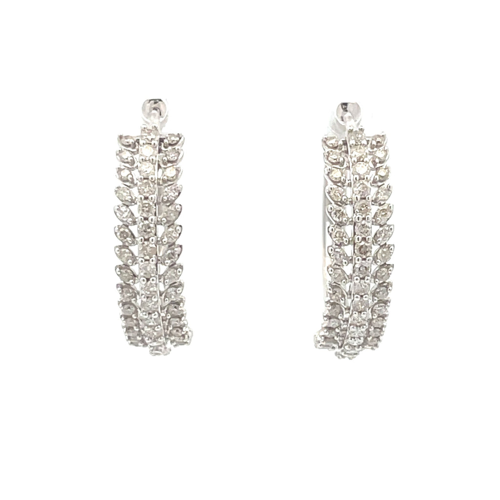 Natural 1.02ct Diamond Hoop Earrings 10KT White Gold