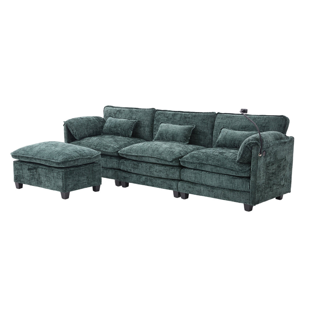 UNITED WE WIN 112' Oversized Sectional Sofa Cloud Couch for Living Room, Modern Chenille L Shaped Couch, Comfy Boucle Modular Sofa Sleeper with Movable Storage Ottoman, Phone Holder, USB Charging Port