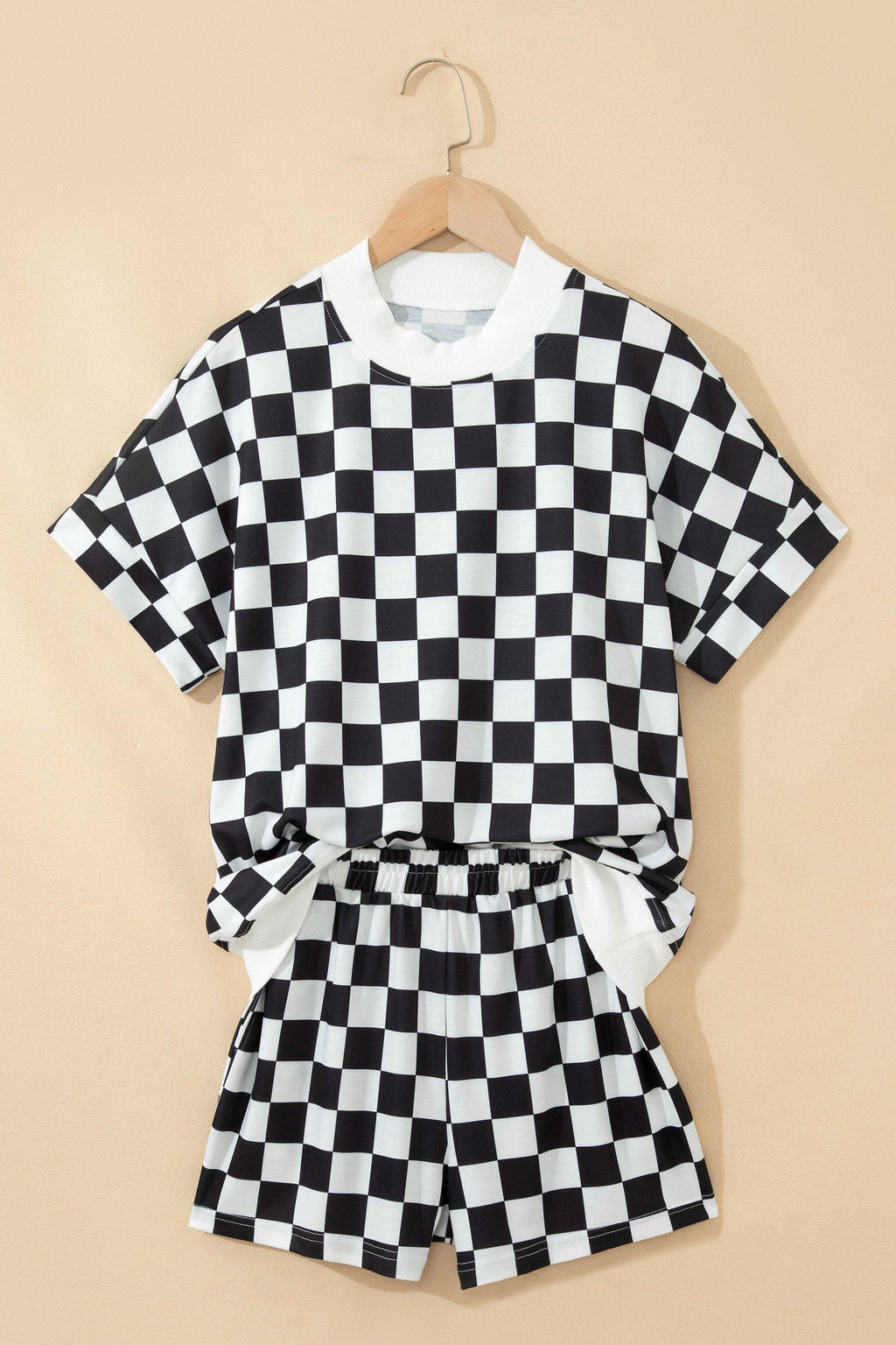 Checker Colorblock Mock Neck Top & Short Set