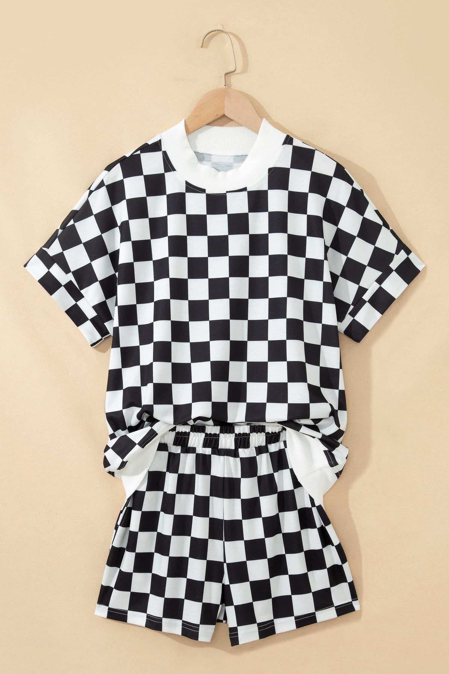 Checker Colorblock Mock Neck Top & Short Set