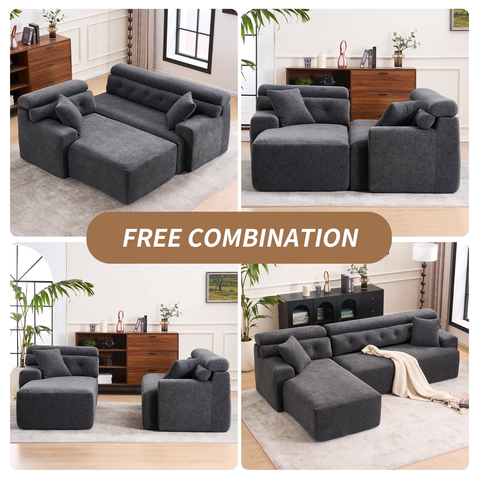 105'' Cloud Sectional Couch with L-Shape Chaise,Modern Modular Sofa with Deep Seat, Boneless Sofa for Living Room Bedroom,No Assembly Required,Grey.