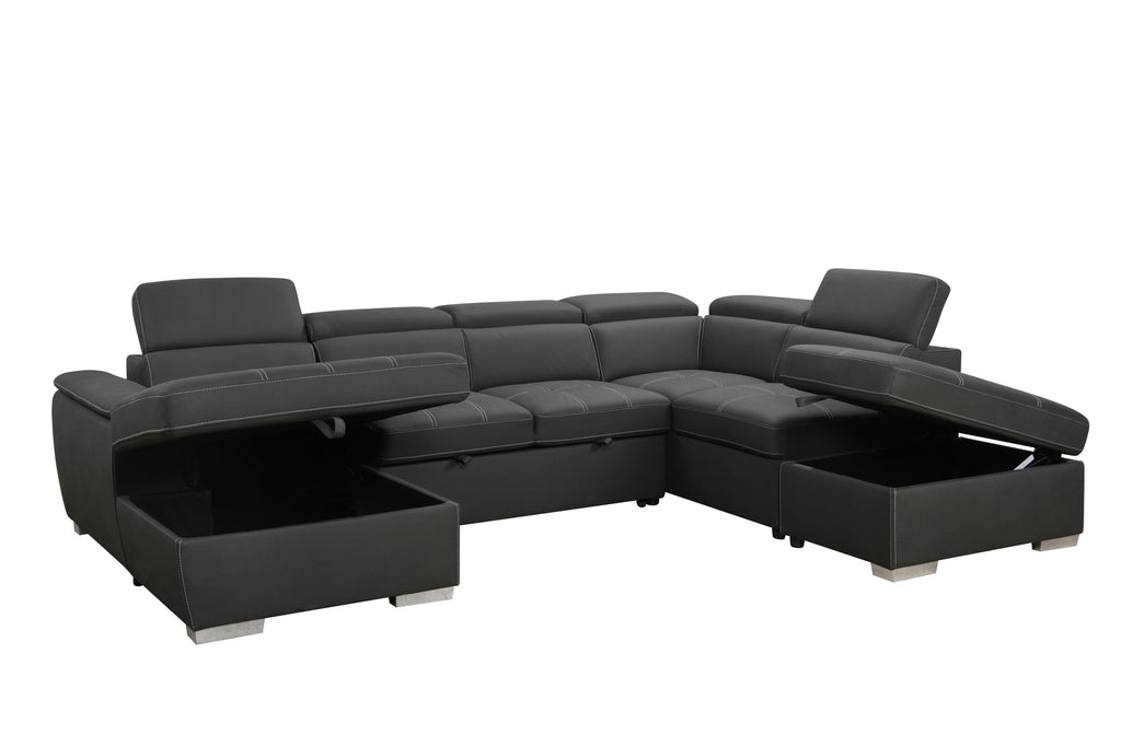 128'Sofa U Shaped Sectional Couch with Ottomans Reversible Modular Sofa 7 Seater Couch with Storage Seat,Living Room Furniture Sofa Sets with Adjustable Headrest, Grey