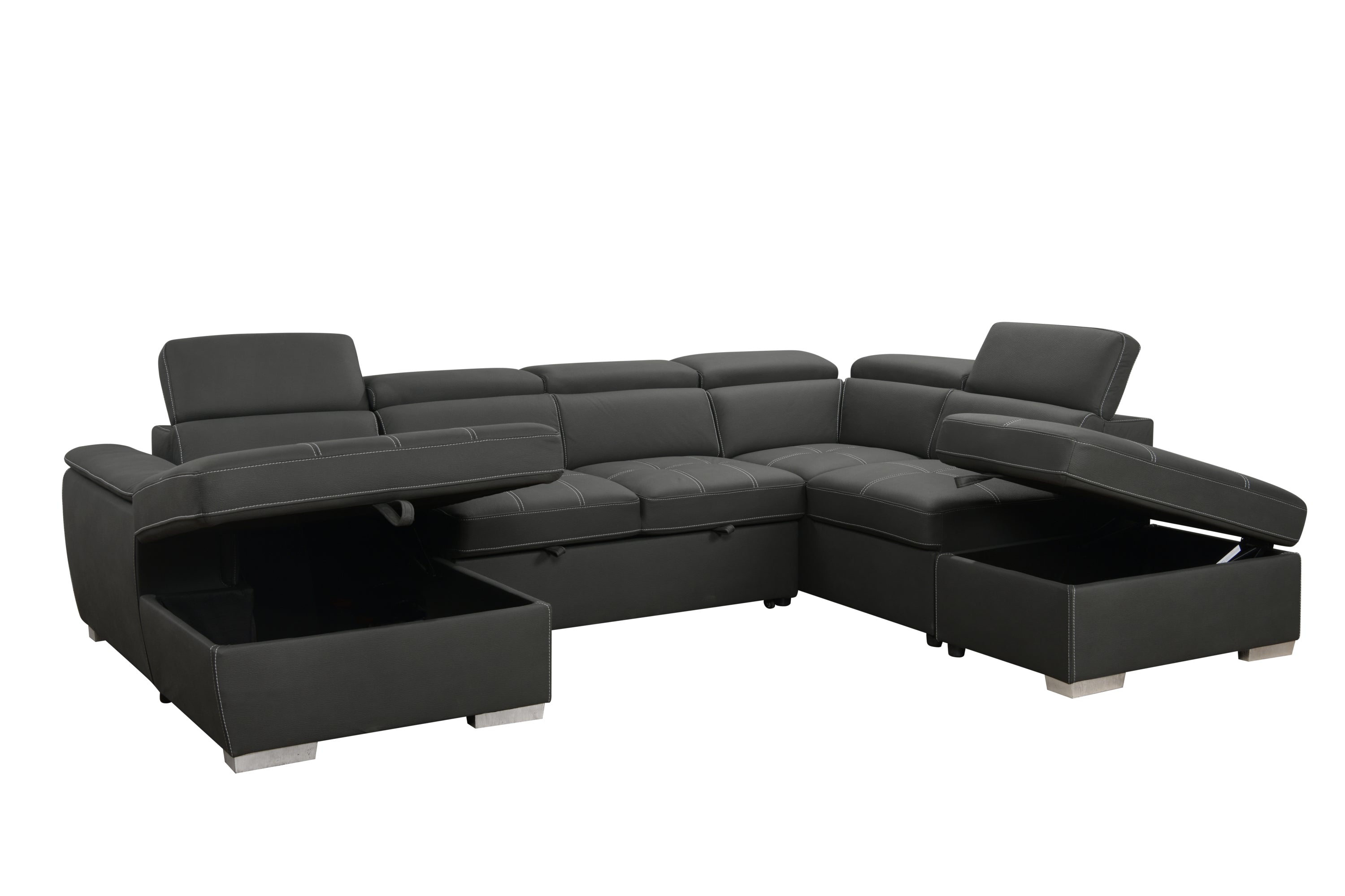128'Sofa U Shaped Sectional Couch with Ottomans Reversible Modular Sofa 7 Seater Couch with Storage Seat,Living Room Furniture Sofa Sets with Adjustable Headrest, Grey