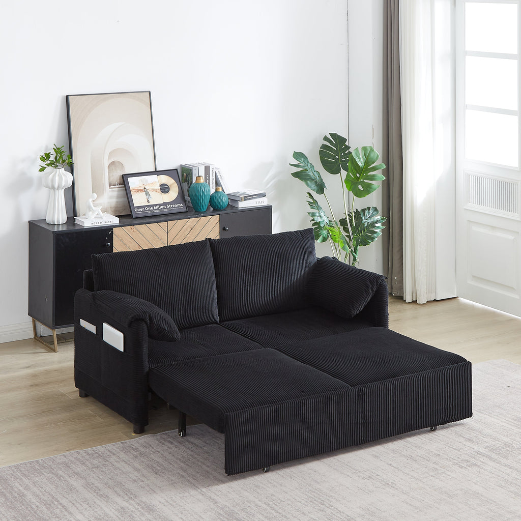 MH'' 64.5 Inch Sleeper Sofa Bed  3-in-1 Adjustable Sleeper with Pullout Bed   2 Pillows and Side Pockets  Soft Corduroy Convertible Sleeper Sofa Bed for Living Room Bedroom Apartment Office