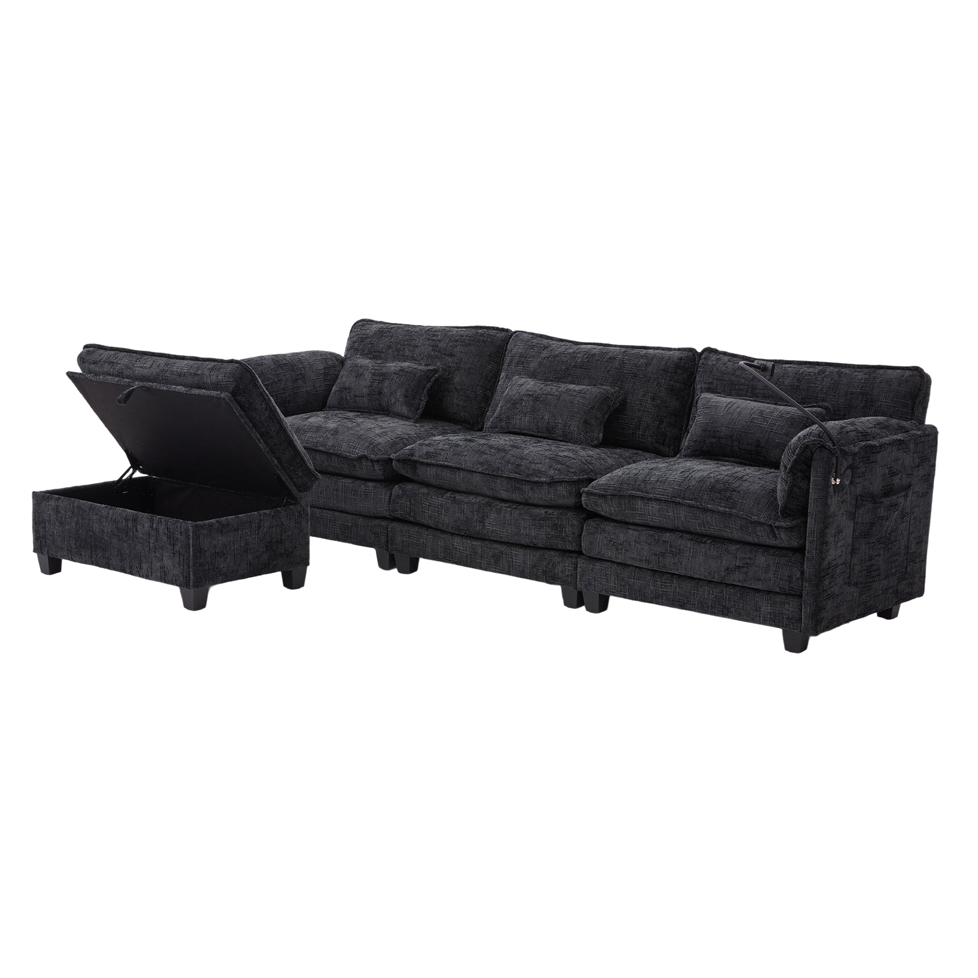 UNITED WE WIN 112' Oversized Sectional Sofa Cloud Couch for Living Room, Modern Chenille L Shaped Couch, Comfy Boucle Modular Sofa Sleeper with Movable Storage Ottoman, Phone Holder, USB Charging Port