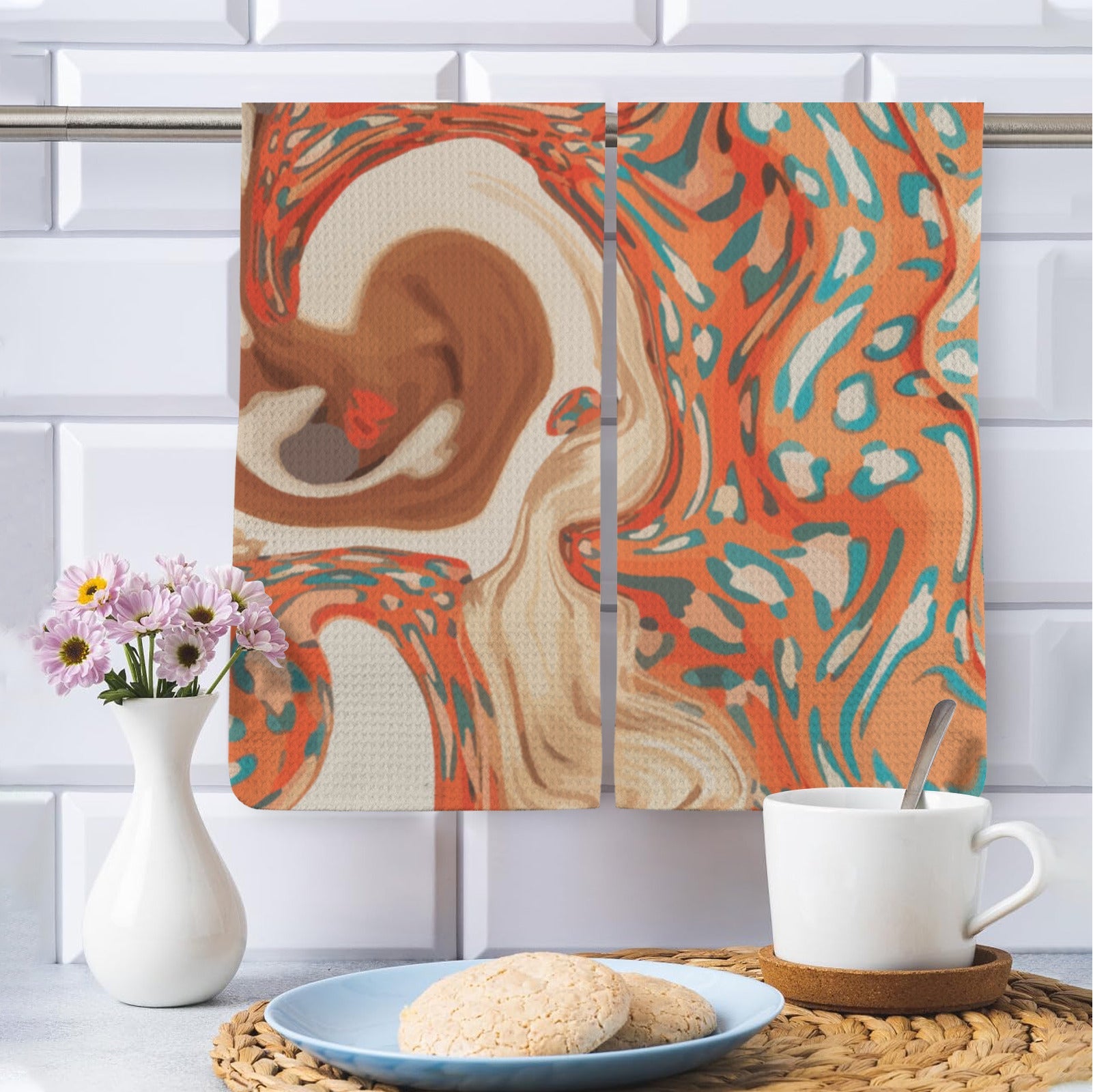 Orange Marble Kitchen Dish Towels - Pack of 2 (Made in USA)