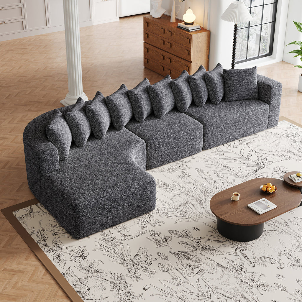 131.1-inch Chenille Sectional Sofa Set, Modern Cloud-Shaped Curved Sofa, Includes 10 Pillows, Living Room Fabric Corner Sofa, L-Shaped Modular Sofa (Left Chaise)