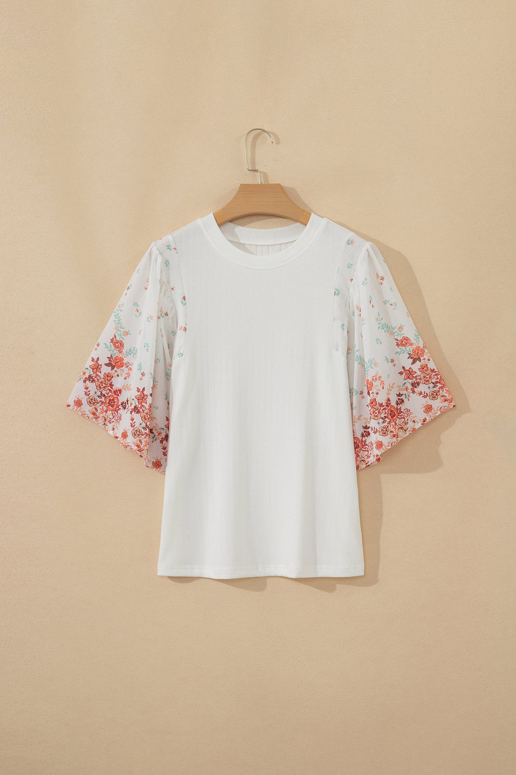 Floral Patchwork Ribbed Knit Short Sleeve Top