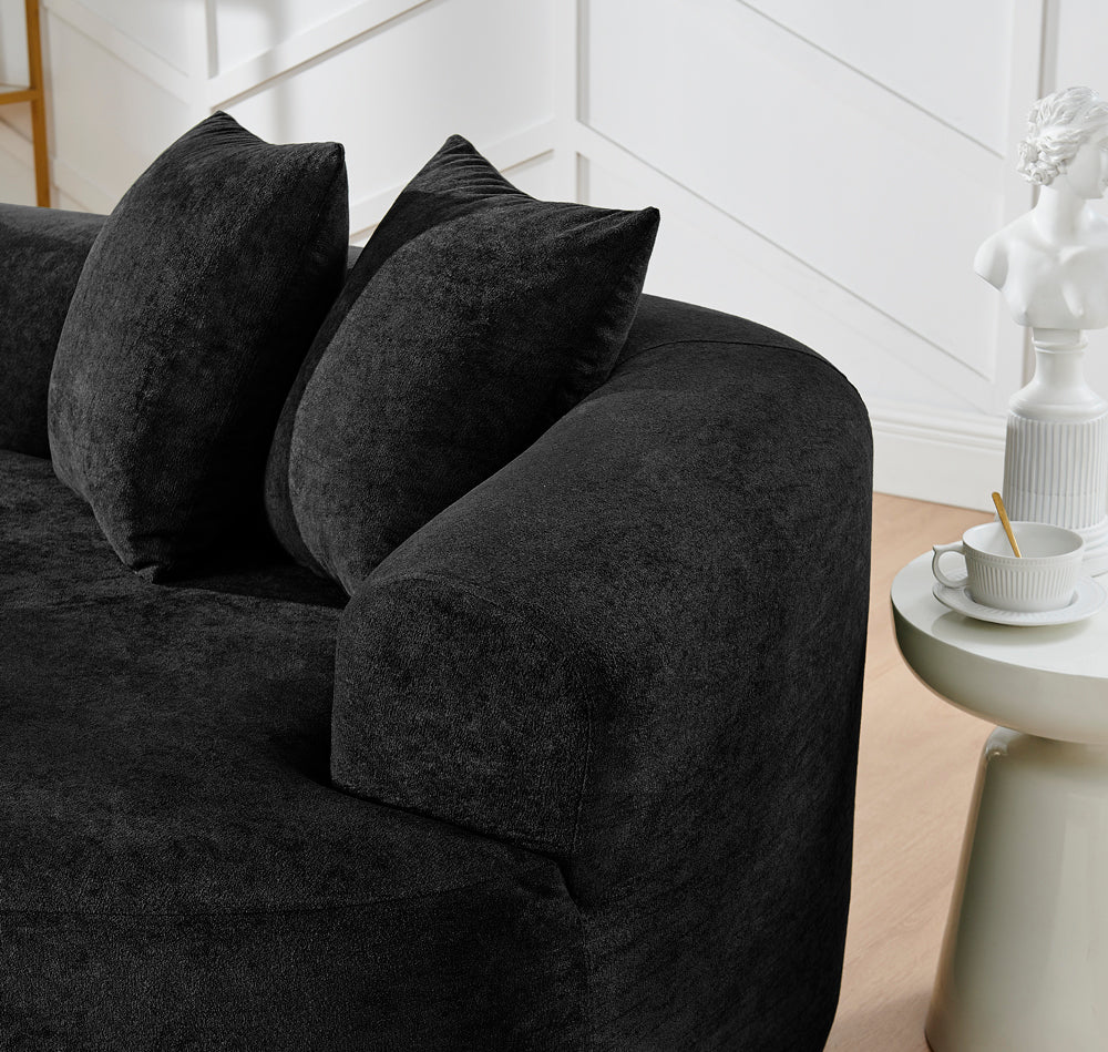 Modern Cloud 4-Seater Sectional Curved Sofa, Minimalist Compression Living Room Couch, No Assembly Needed, Chenille, Black