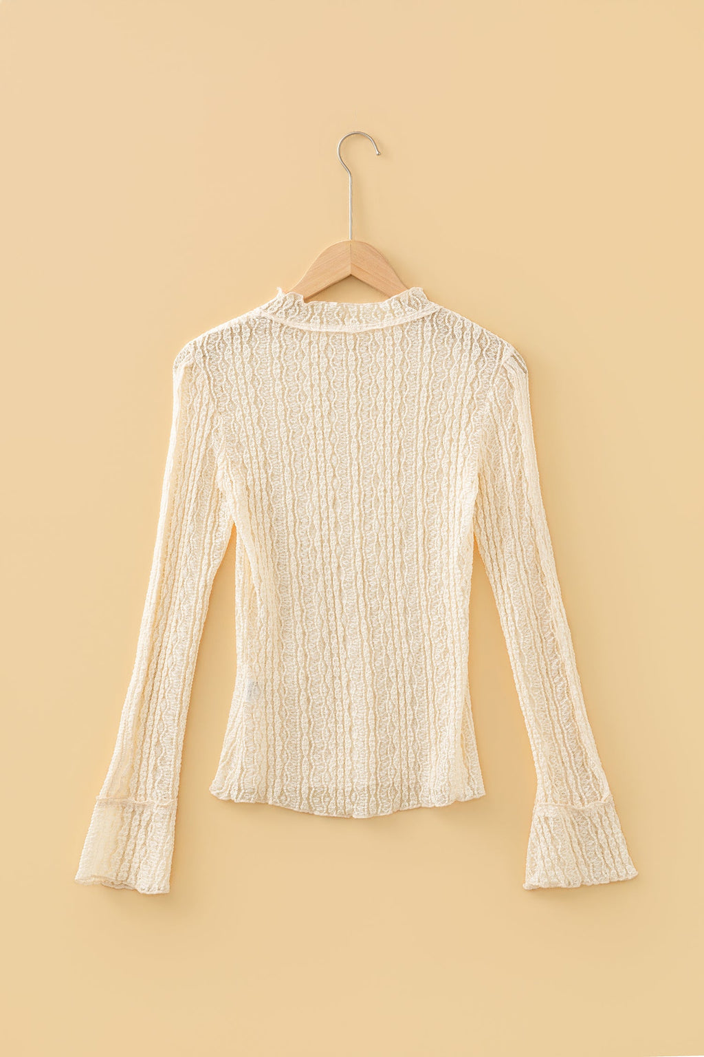 Lace Mock Neck Flounce Long Sleeve Top