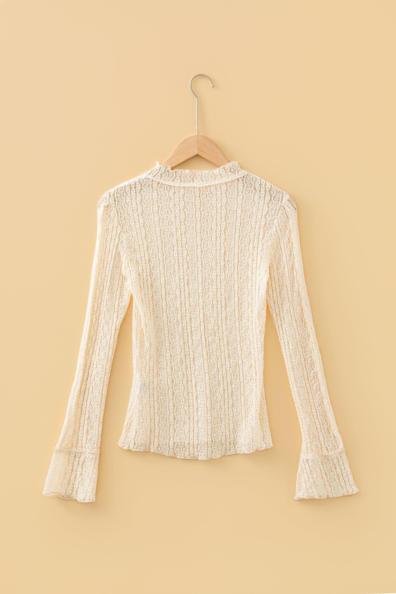 Lace Mock Neck Flounce Long Sleeve Top