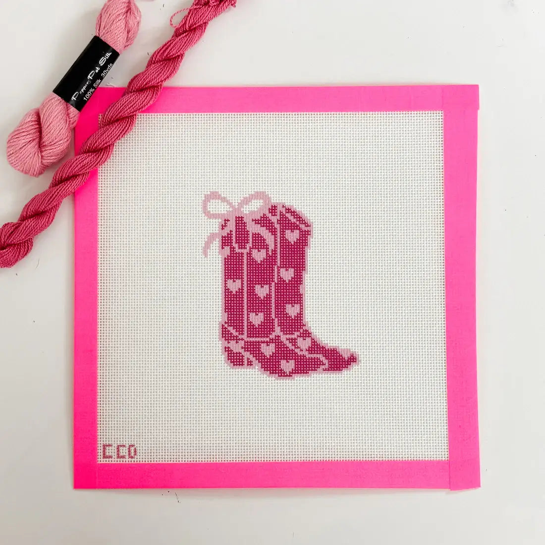 Cotswold Co Designs - Hand-Painted Heart Coquette Cowgirl Boot Needlepoint Canvas