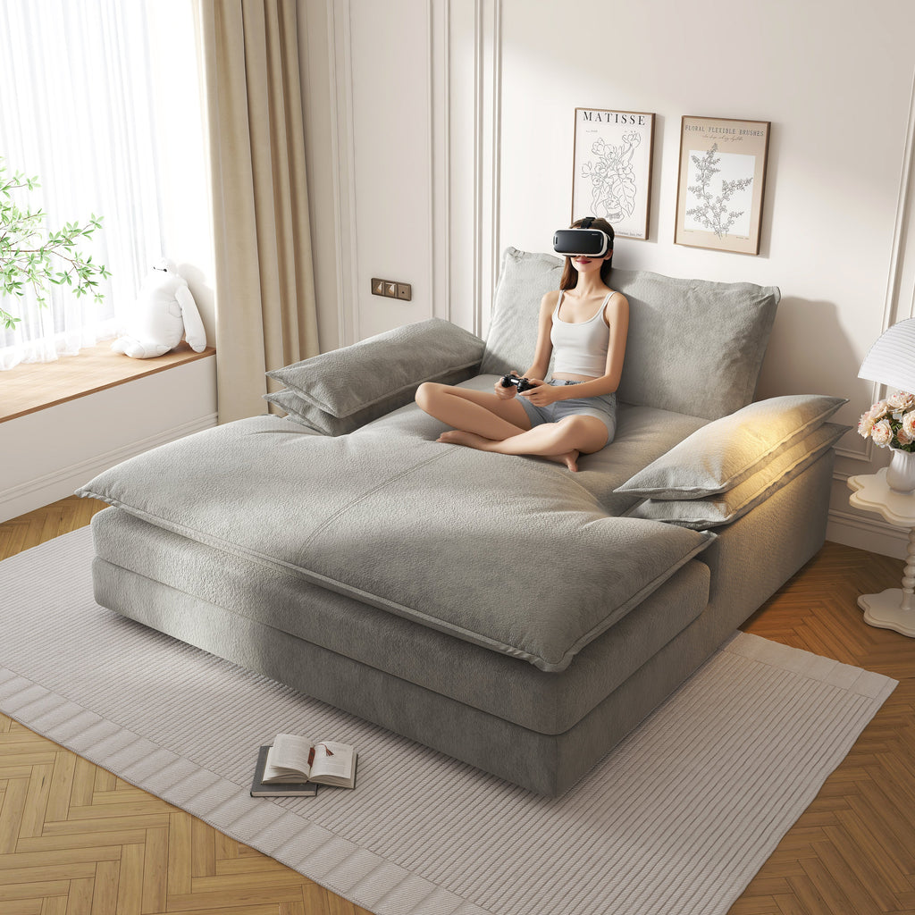 Modern Oversized Double Chaise Lounge Chair,Deep Seat Upholstered Reading Chair with Detachable Design,Chenille Lazy Sofa w/ Large Pillows & Wide Armrests,Suitable for Living Rooms, Apartments,Grey