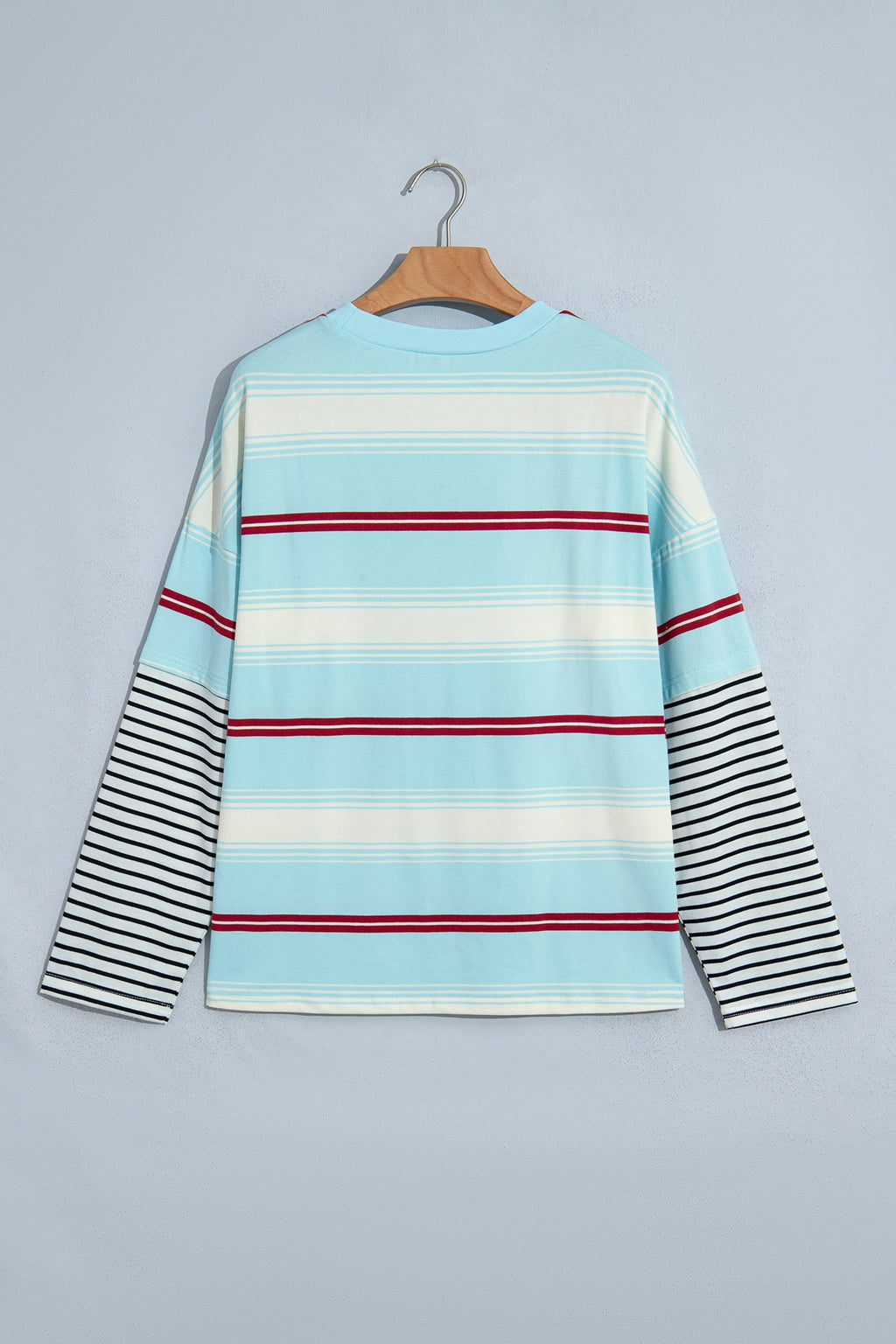 Stripe Patchwork Long Sleeve Loose Pullover Top