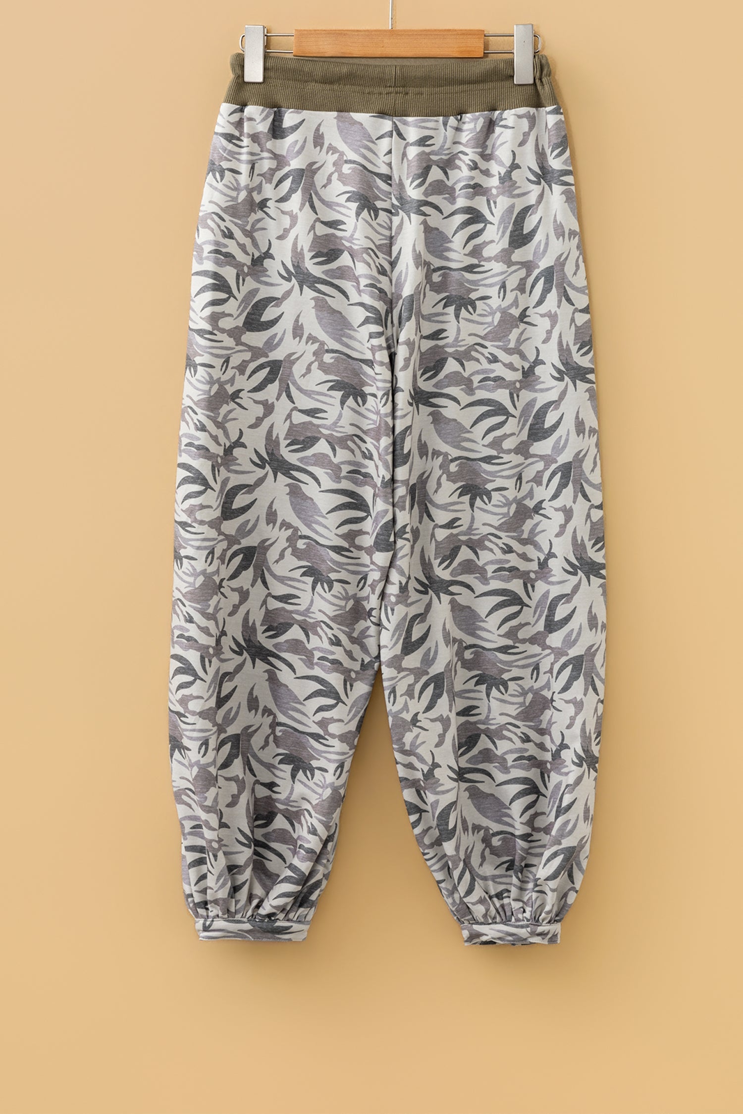 Camo Drawstring Contrast Waistband Barrel Cargo Pants