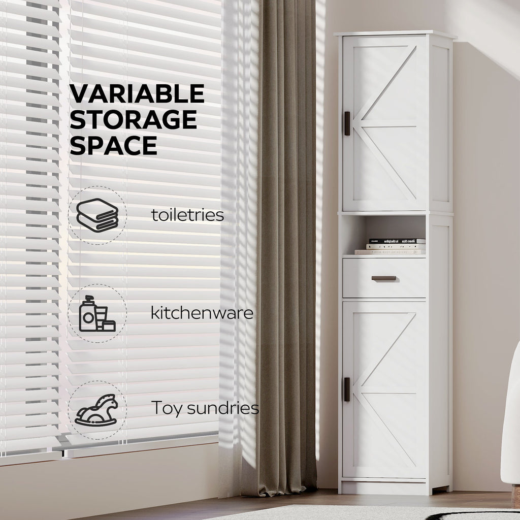 69' H Tall Bathroom Storage Cabinet with 2 Barn Doors and 1 Drawer, Narrow Storage Unit, Adjustable Shelves,Floor Cabinet for Bathroom, Living Room, Entryway,Kitchen,(White)