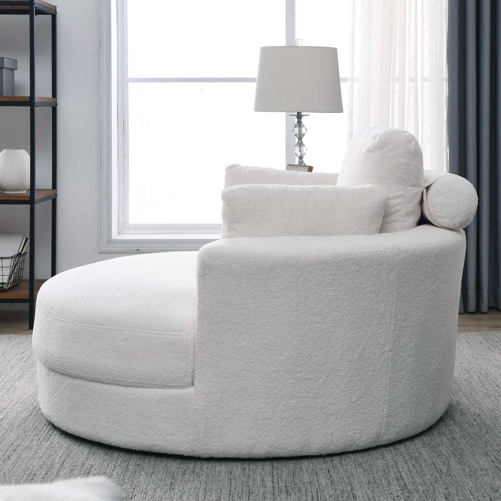 [Video] Welike Swivel Accent Barrel Modern Sofa Lounge Club Big Round Chair with Storage Ottoman TEDDY Fabric for Living Room Hotel with Pillows. *2PCS,Teddy White (Ivory)
