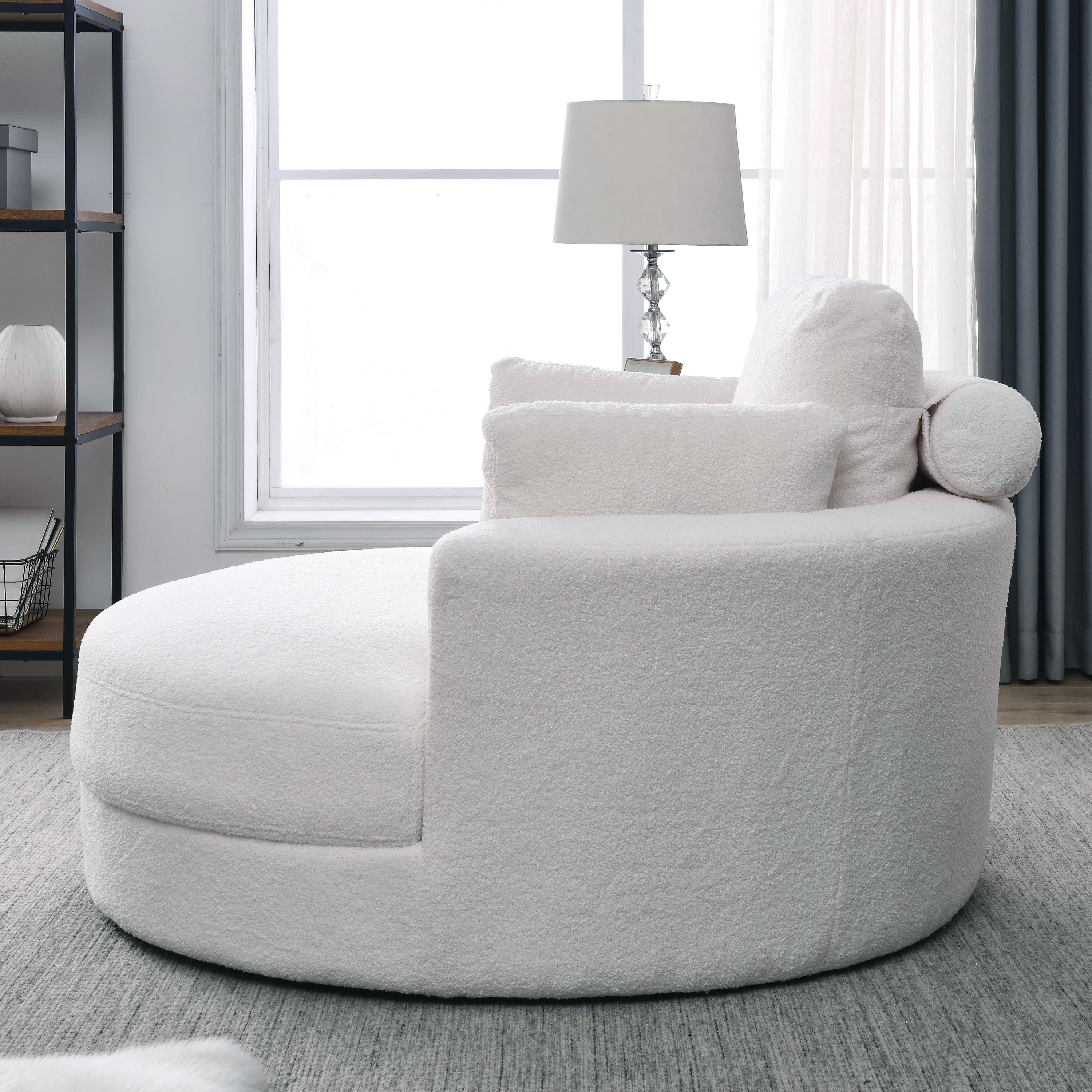 [Video] Welike Swivel Accent Barrel Modern Sofa Lounge Club Big Round Chair with Storage Ottoman TEDDY Fabric for Living Room Hotel with Pillows. *2PCS,Teddy White (Ivory)