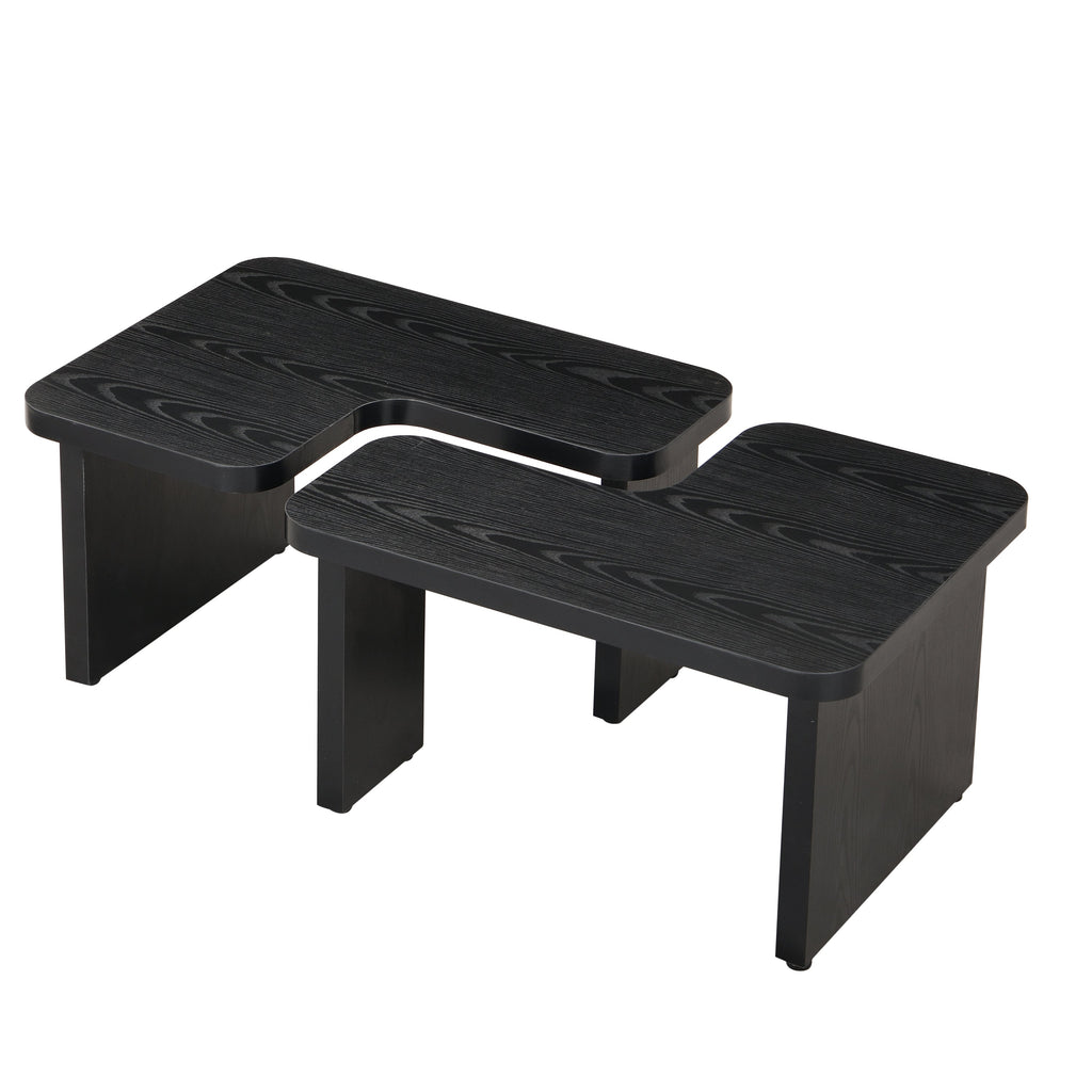 47.24*23.62 inch and 35.43*31.49 inch Rectangle Wood Detachable Coffee Table, Single L Shape Farmhouse Coffee Table for Dining Room, Garden, black