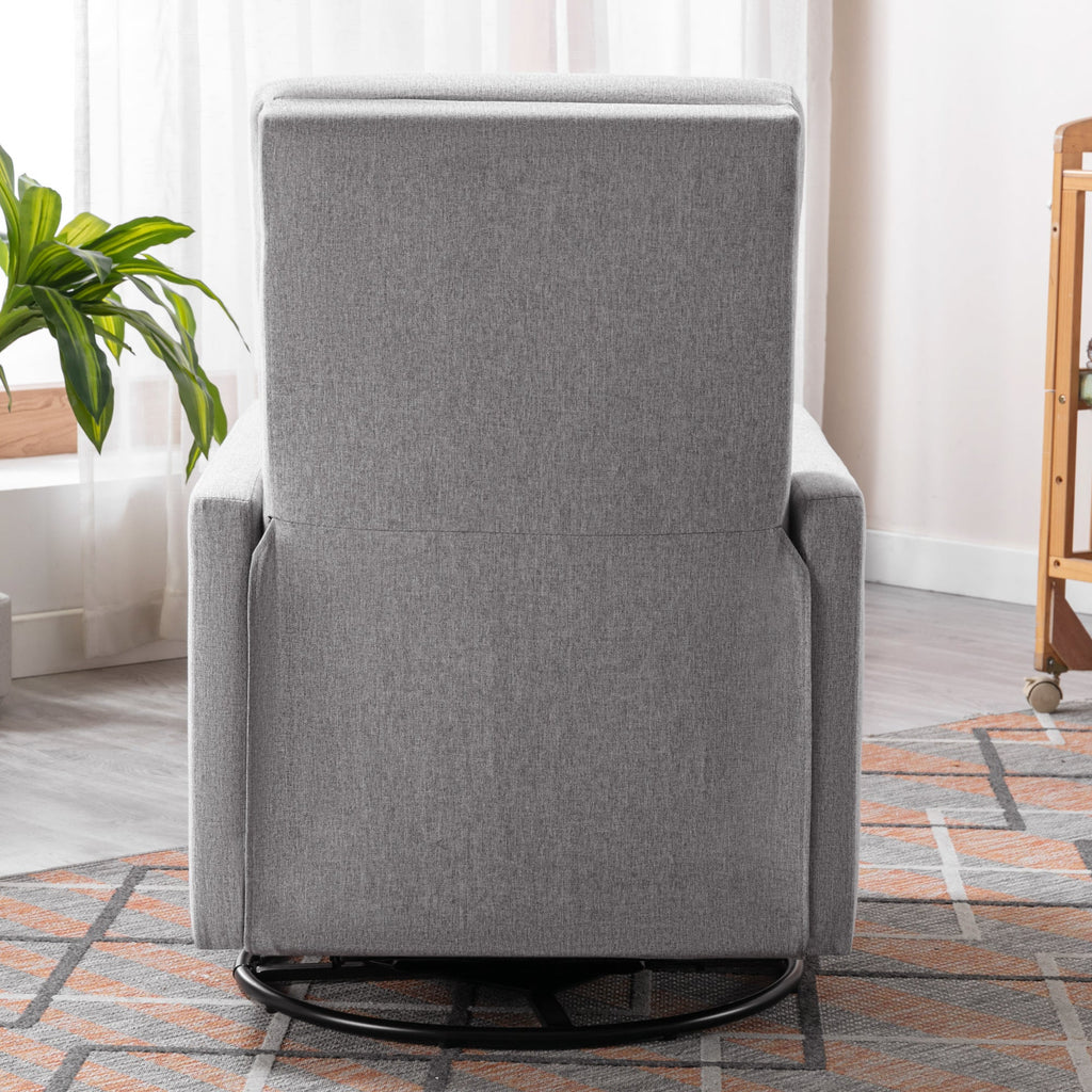 Modern Upholstered Rocker Nursery Chair Plush Seating Glider Swivel Recliner Chair, Gray Linen