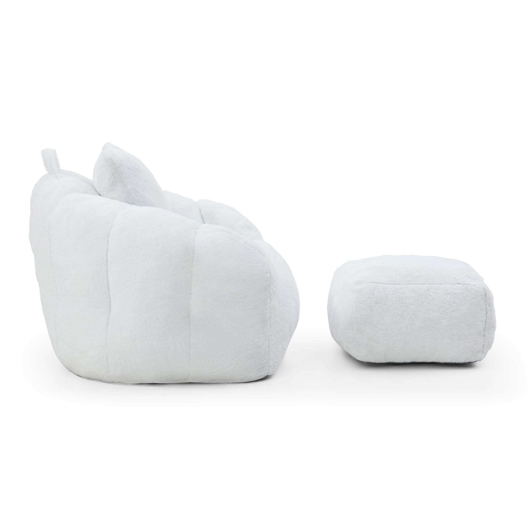 Giant Bean Bag Chair withFootstool, Oversized Bean Bag  for Adults and Kids, Faux Fur Shell-Shaped Large Chair with Filler, Stuffed Big Accent Sofa,  Floor Sofa for Gaming,Reading Living Room Bedroom