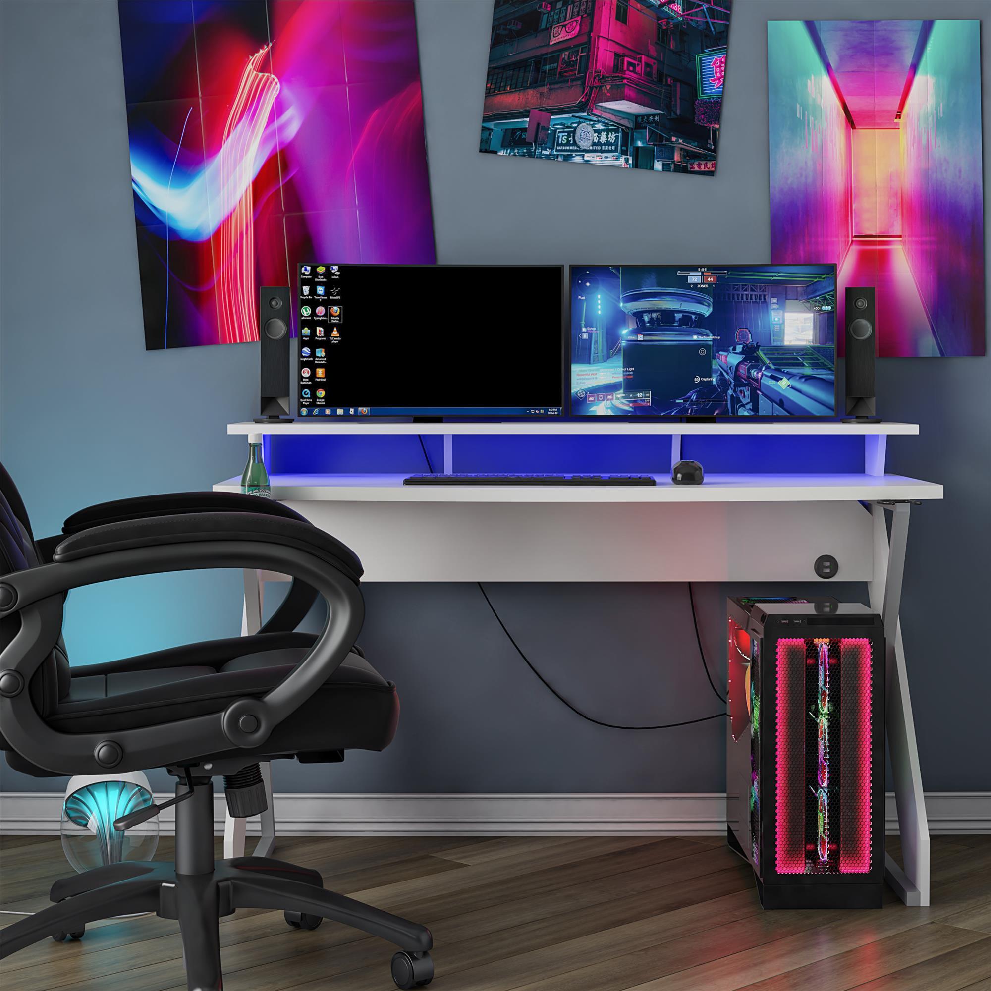 Xtreme Gaming Desk with Riser, White