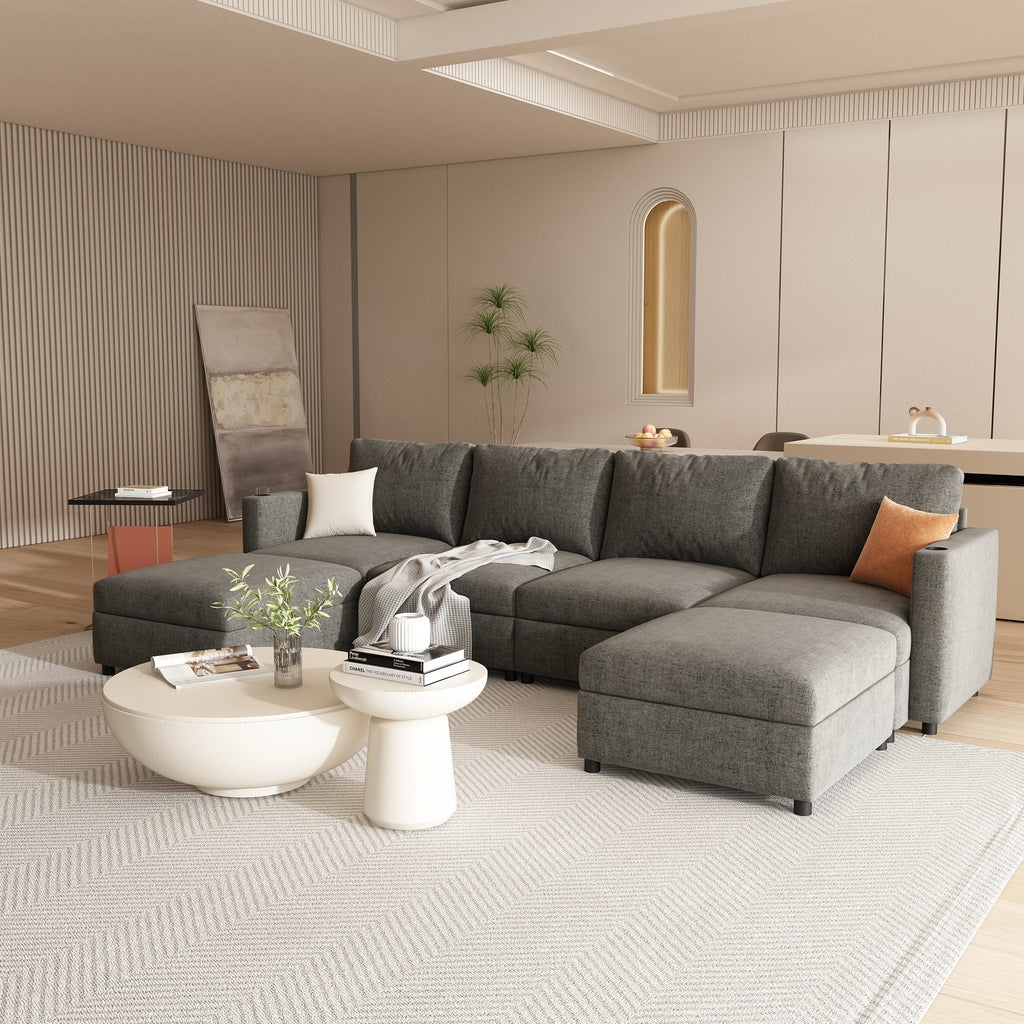 Modern Large Sectional Sofa, U-Shape Modular Sectional Couch with Storage Function,123' Sofa Bed with Ottoman,6 Seat Sectionals Chaise for Living Room,Chenille