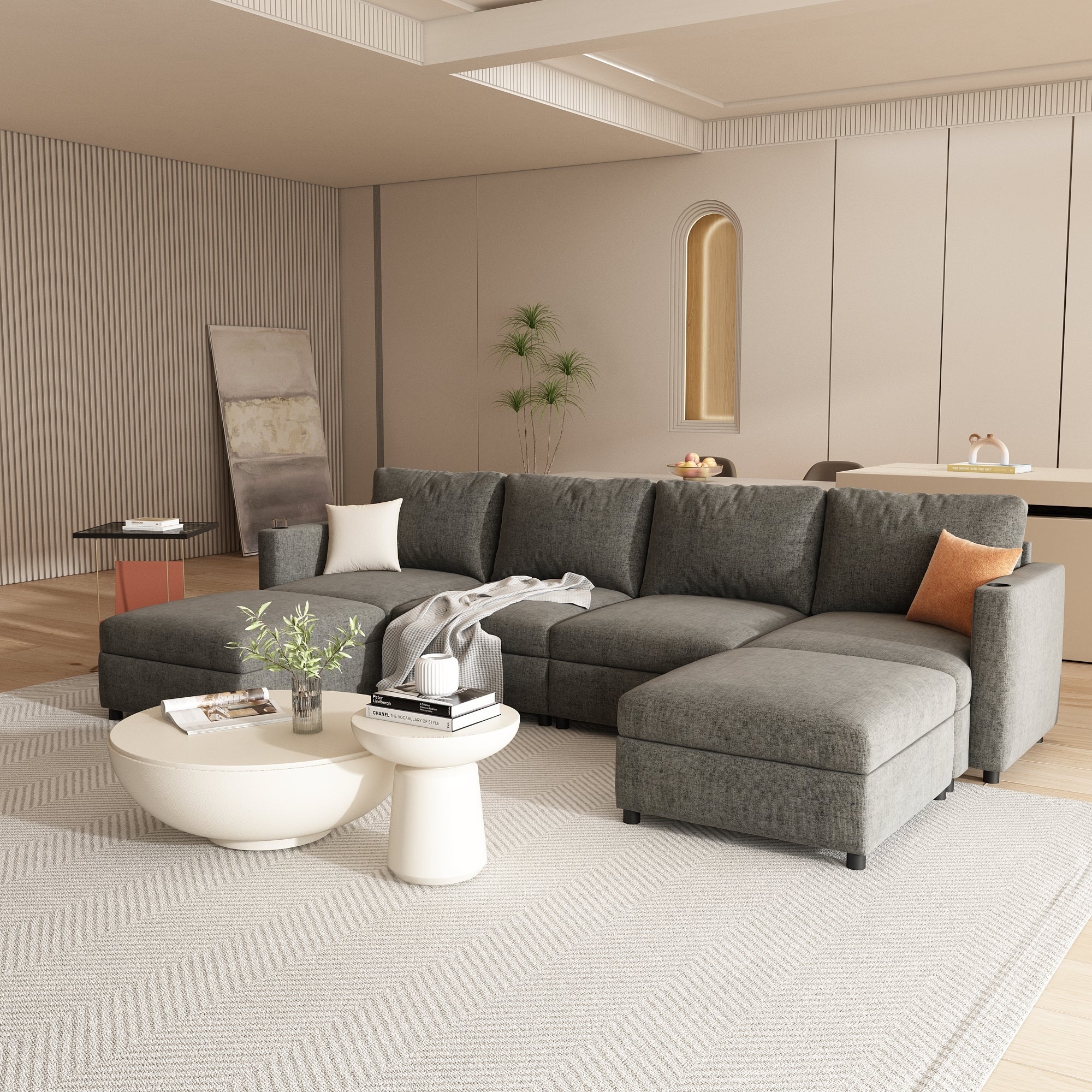 Modern Large Sectional Sofa, U-Shape Modular Sectional Couch with Storage Function,123' Sofa Bed with Ottoman,6 Seat Sectionals Chaise for Living Room,Chenille