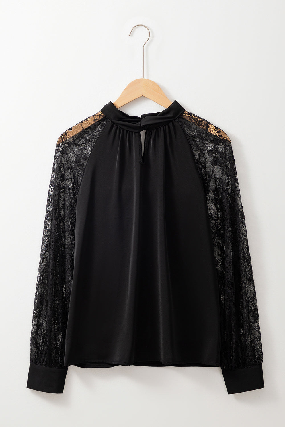 Floral Keyhole Neck Lace Raglan Sleeve Blouse