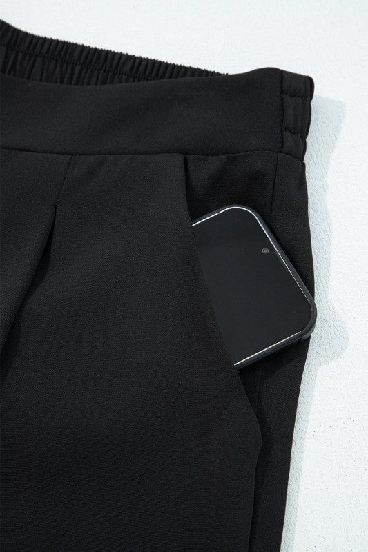 Solid Pleated Pull-On Straight Leg Pants