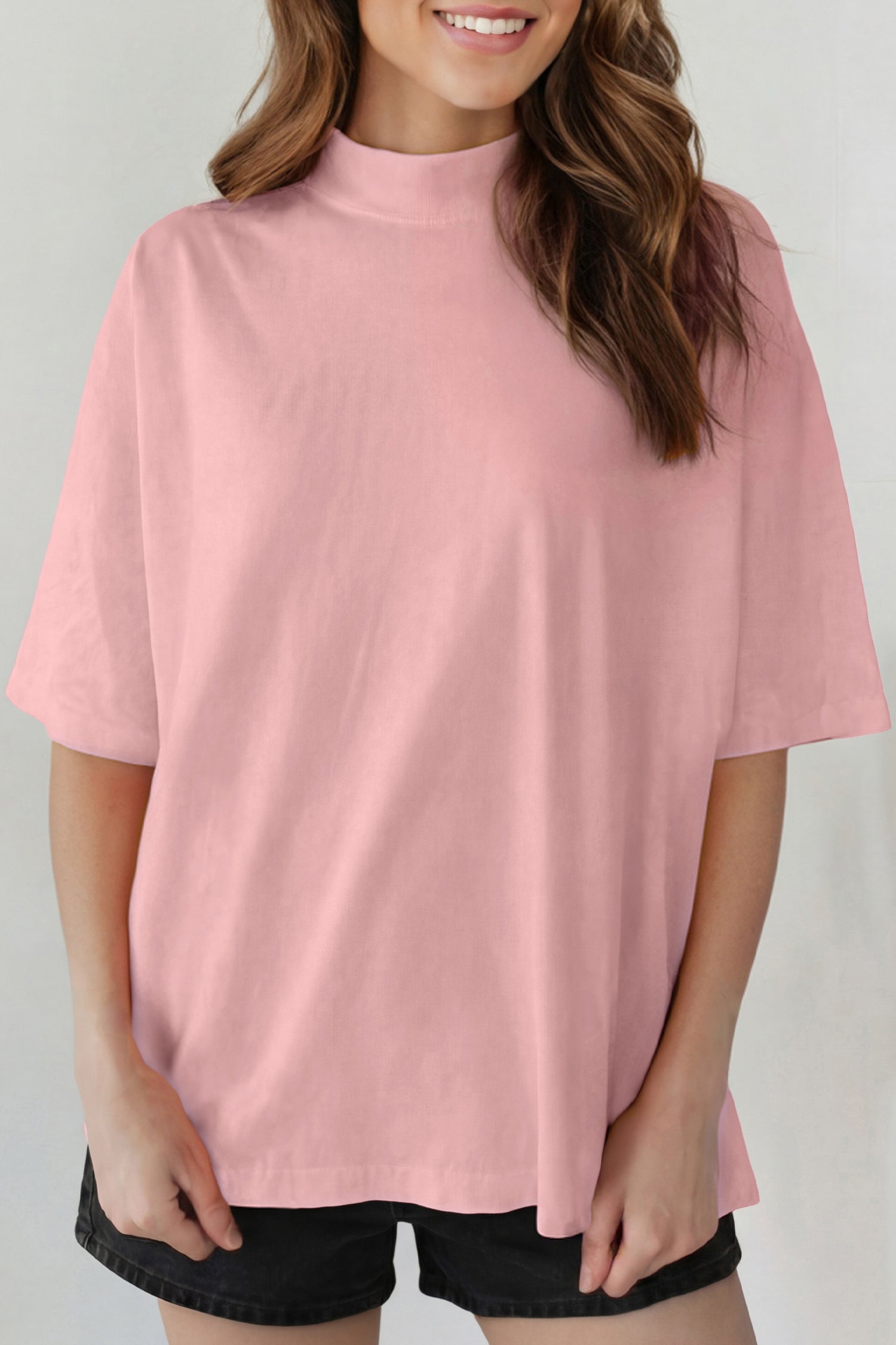 Oversized Solid Color High Neck Tee