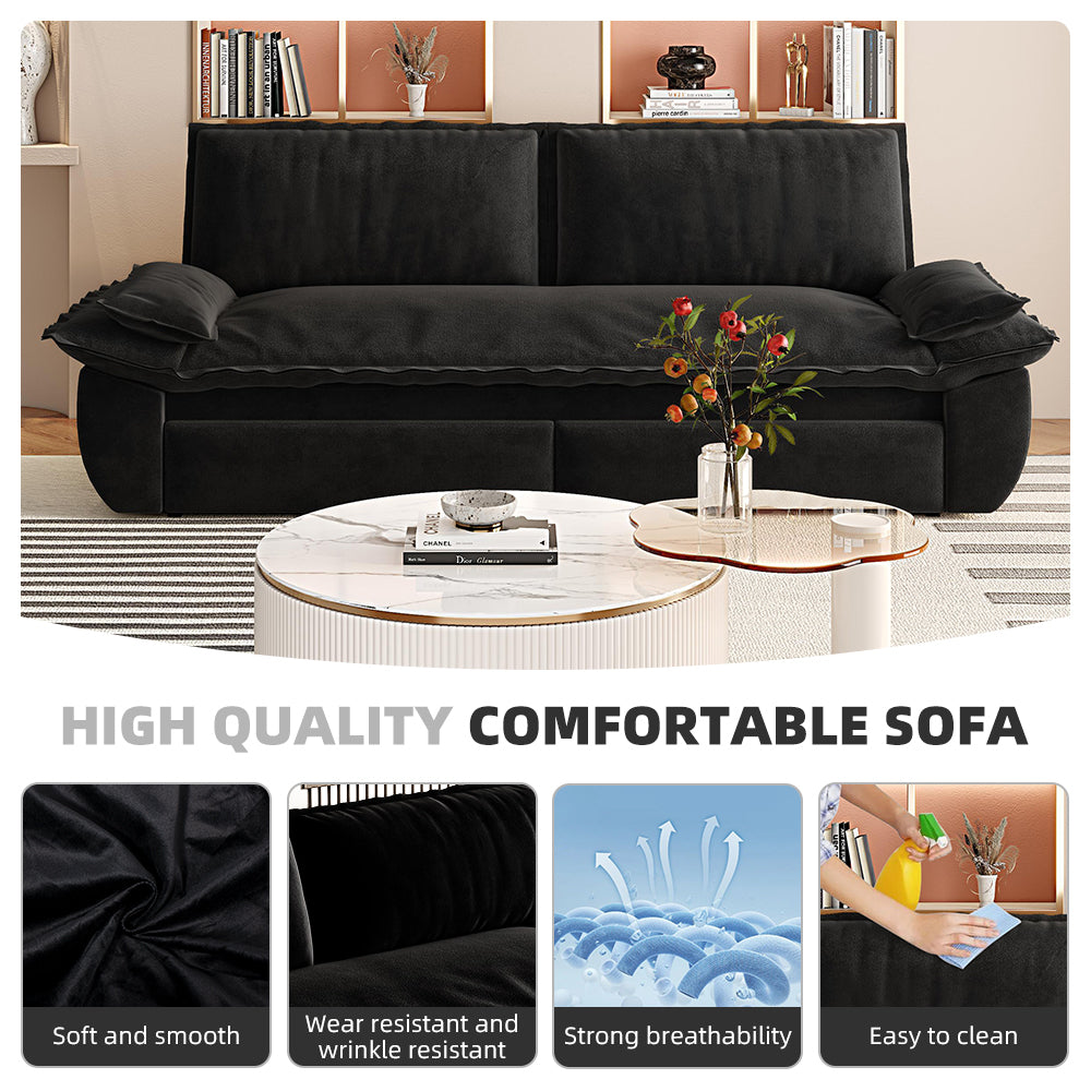 73.2' Queen Pull Out Sofa Bed,3-in-1 Convertible Sleeper Sofa,Multi-Functional Velvet Loveseat Bed,Black(Old Sku:W1885S00050)