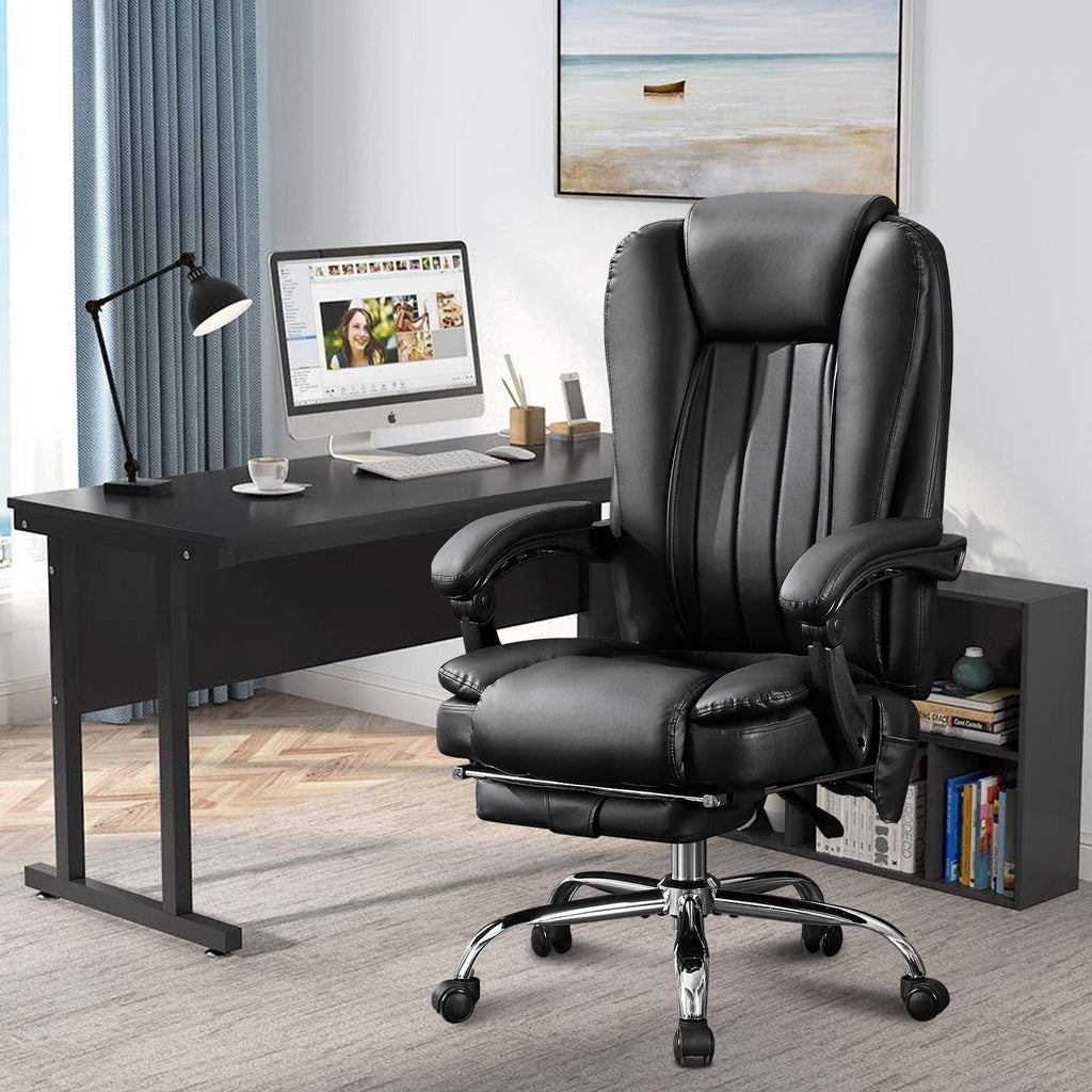 Massage Office Chair with Heat and 6 Vibration Points,Executive Office Chair with Foot Rest and Padded Armrests,Reclining Backrest and Wheels