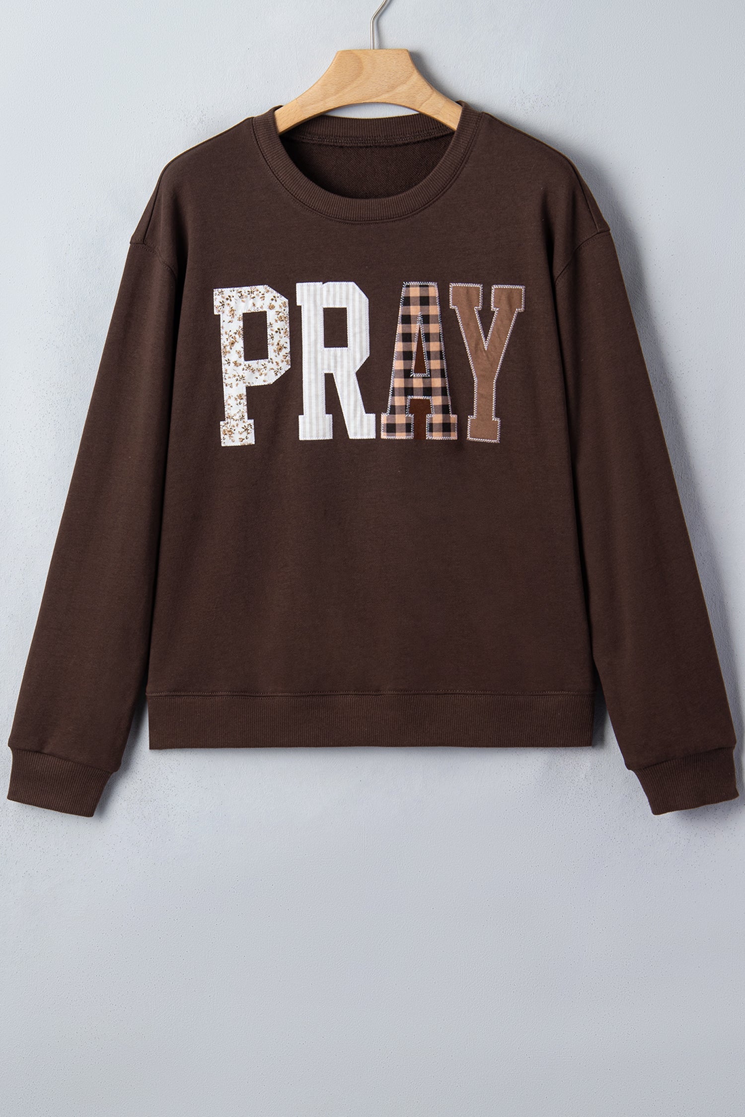 Pray Floral Stripe Gingham Embroidered Patch Sweatshirt