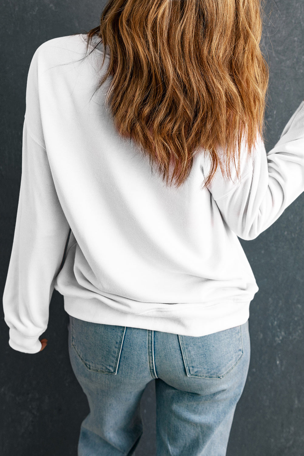 Solid Drop Shoulder Crewneck Pullover Sweatshirt