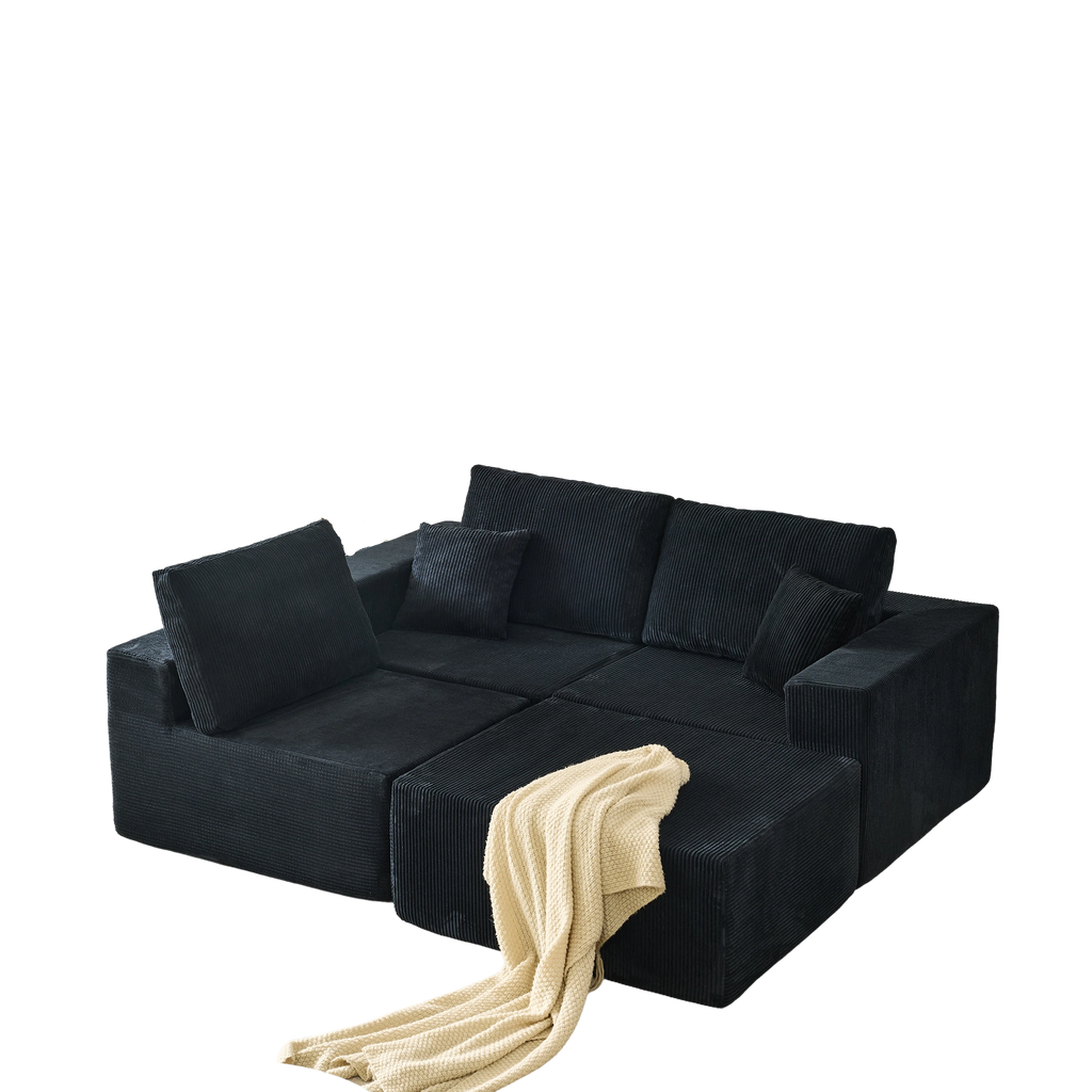 110' Cloud Modular Sectional Sofa,Boneless Couch, No Assembly, 3 seater with Ottoman & 2 Pillows, Perfect for Living Rooms and Bedrooms