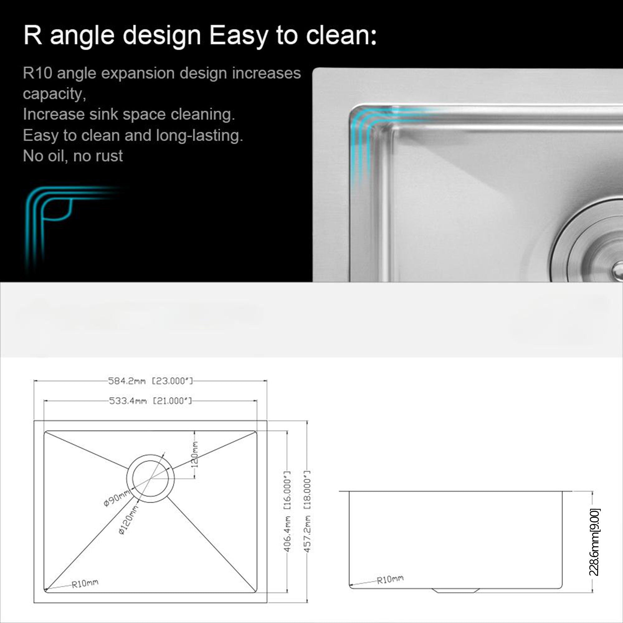 Undermount Stainless Steel Kitchen Sink, Deep Single Bowl Basin