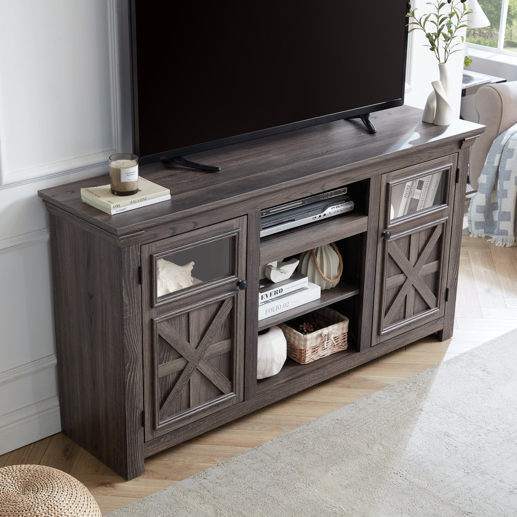 2 Doors Cabinet Farmhouse  Cabinet, Farmhouse TV Stand Barn Design,Modern Farmhouse TV Media Stand, Large Barn Inspired Home Entertainment Console,GREY, 60.23'W*15.35'D*31.7'H