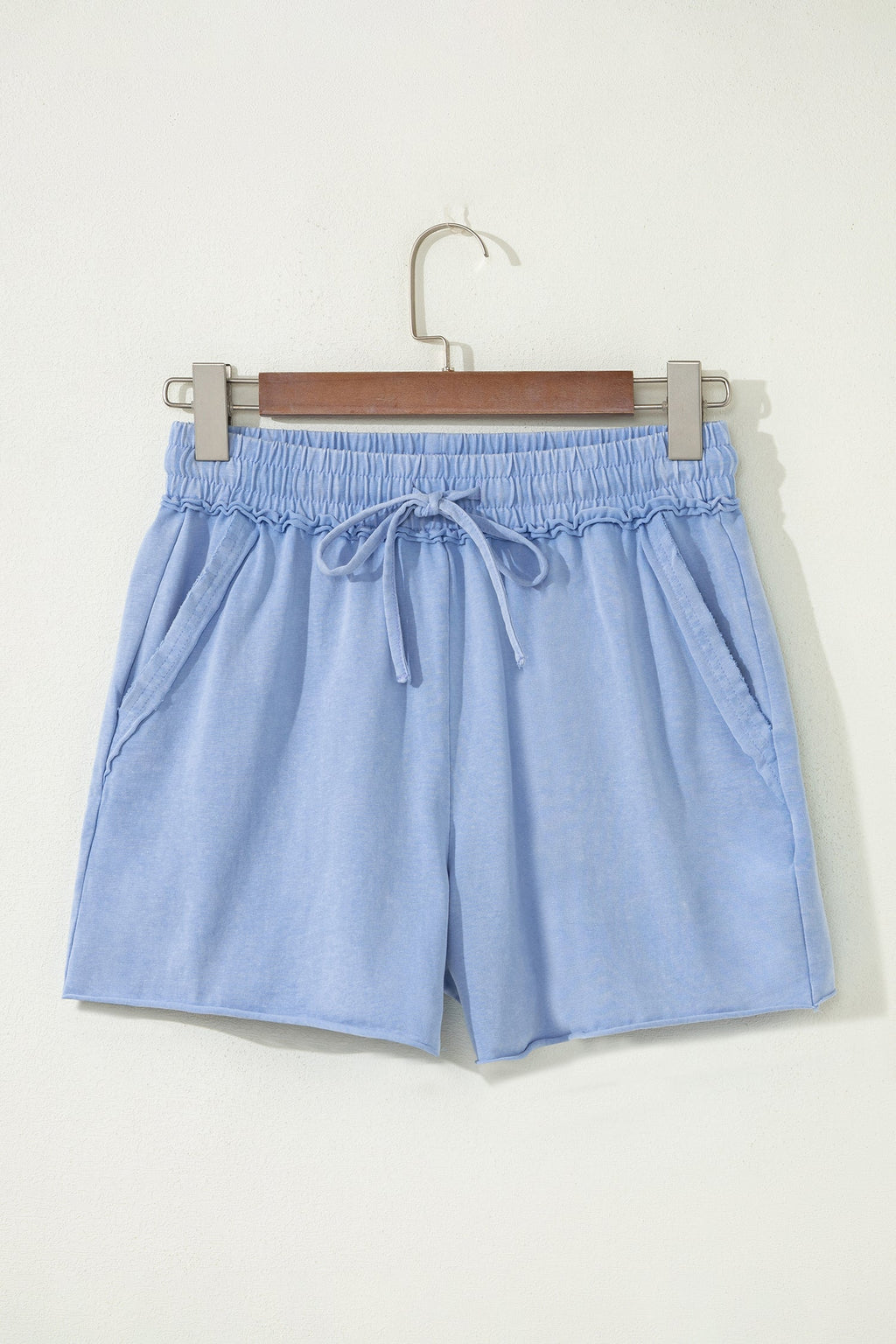 Mineral Wash Drawstring Elastic Waist Raw Edge Shorts