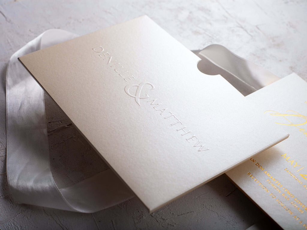 Ivory and Gold Embossed Wedding Invitations