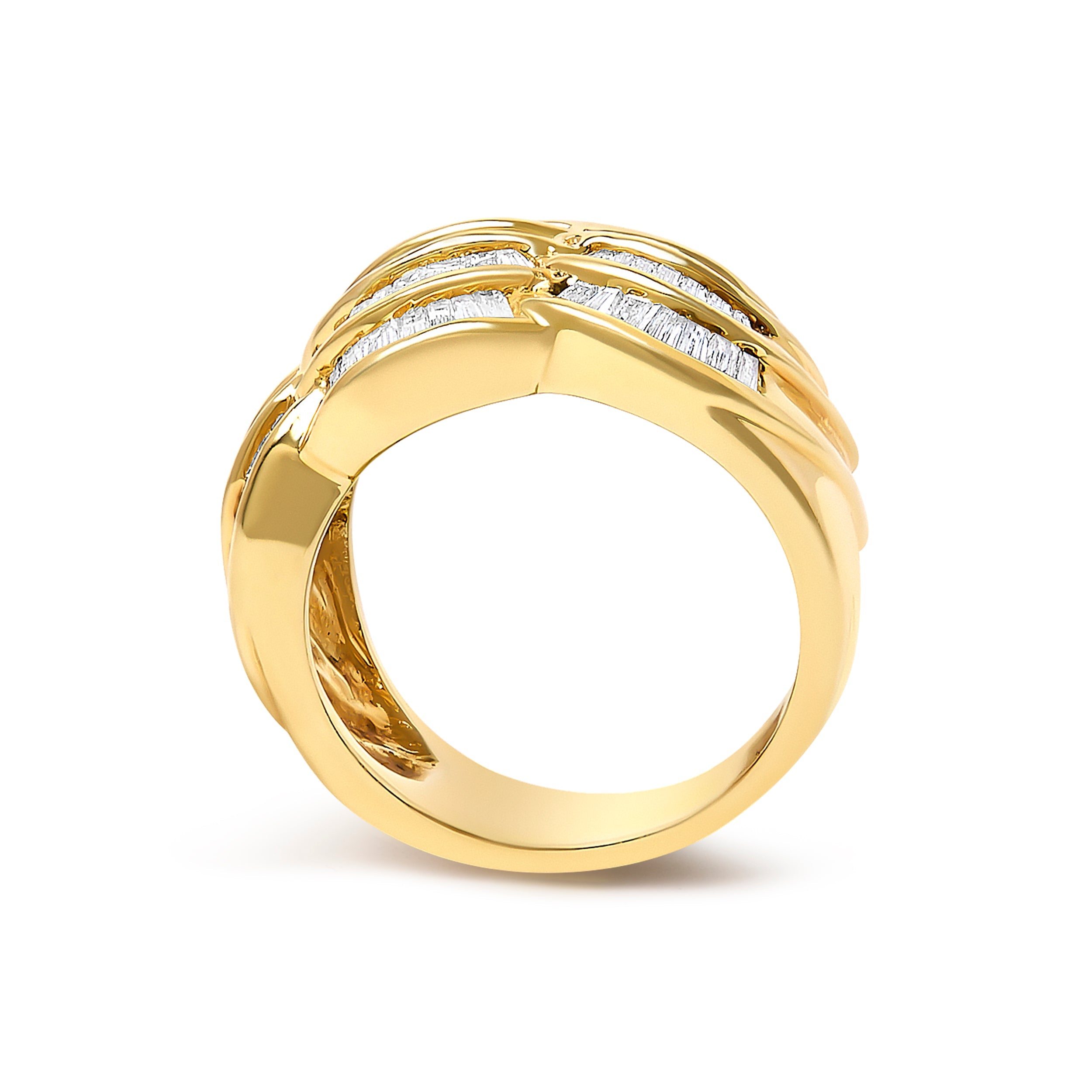 14K Yellow Gold 1-1/3 Cttw Baguette Diamond Wave Design Band Ring