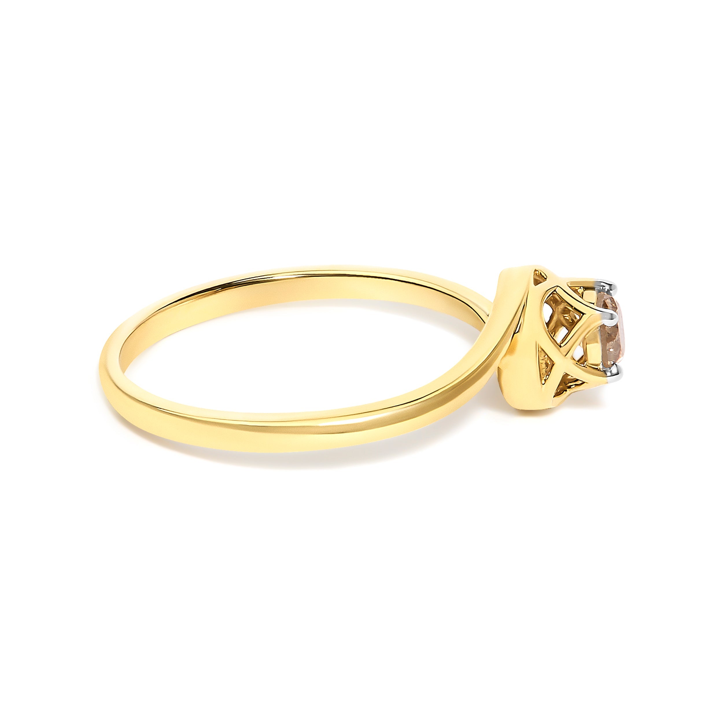 14K Yellow Gold Plated Sterling Silver 1/5 Ct Light Brown Diamond Bypass Solitaire Ring