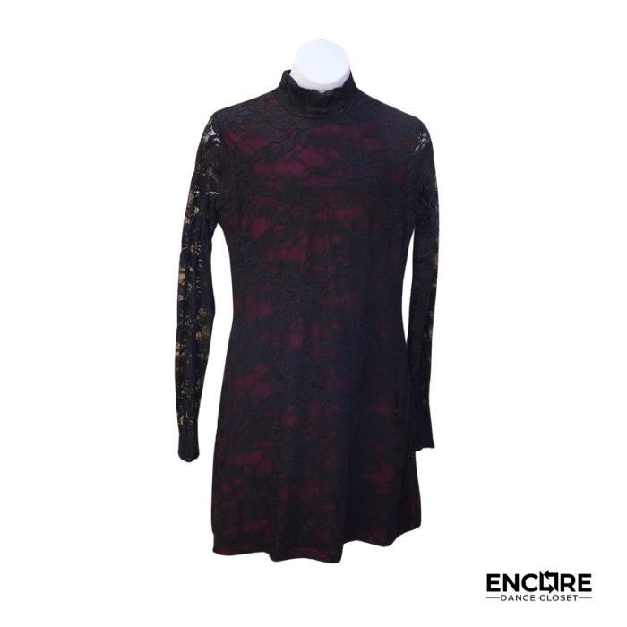 Black Lace Dress with Burgundy Underskirt