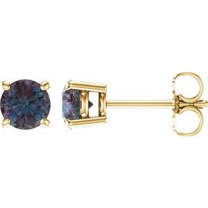 14K Yellow Gold 5 mm Lab-Grown Alexandrite Earrings