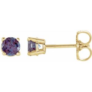 14K Yellow Gold 4 mm Lab-Grown Alexandrite Earrings