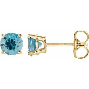14K Yellow Gold 5 mm Natural Blue Zircon Earrings