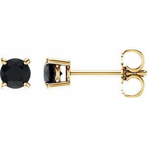 14K Yellow Gold 4 mm Natural Black Onyx Earrings